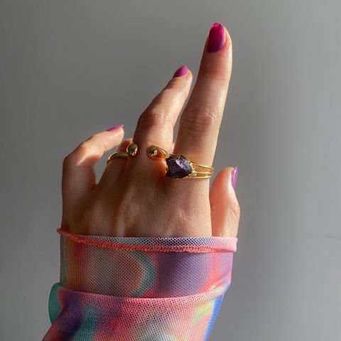 Ametist Kristali İşlenmemiş Yüzük