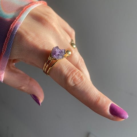 Ametist Kristali İşlenmemiş Yüzük