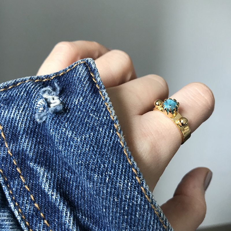 Tırnak Kafesli Turkuaz Taşlı Yüzük