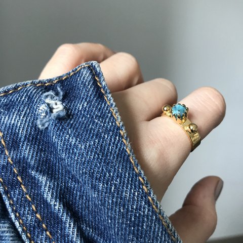 Tırnak Kafesli Turkuaz Taşlı Yüzük