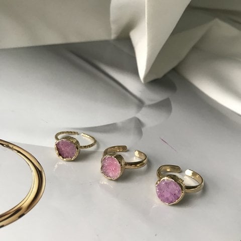 Pembe Druzy Yüzük
