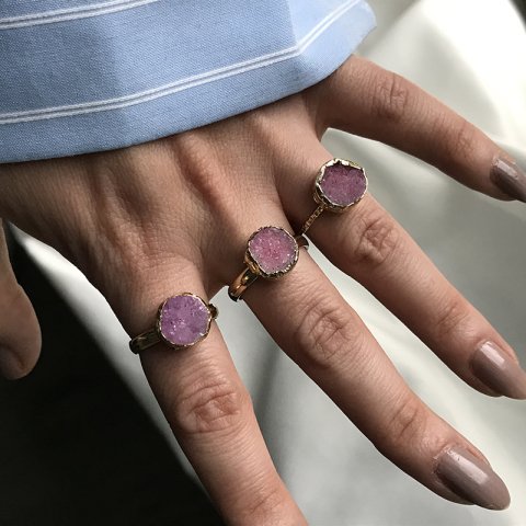 Pembe Druzy Yüzük