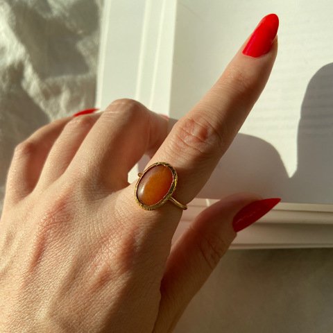 Oval Karnelyan Akik Taş Yüzük