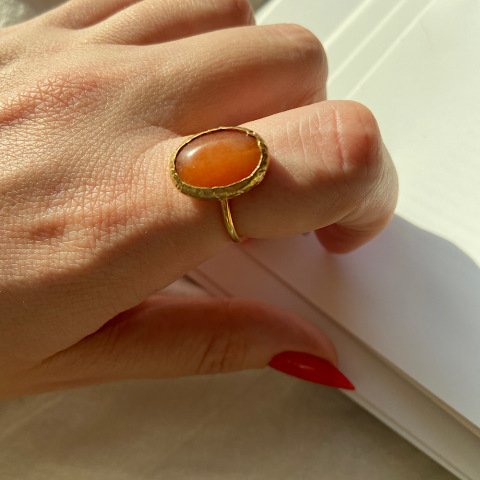 Oval Karnelyan Akik Taş Yüzük