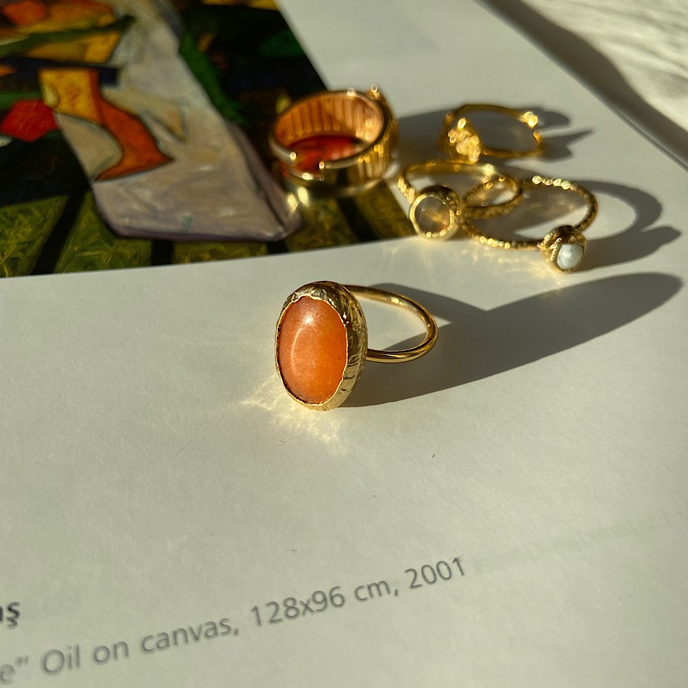 Oval Karnelyan Akik Taş Yüzük