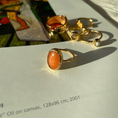 Oval Karnelyan Akik Taş Yüzük