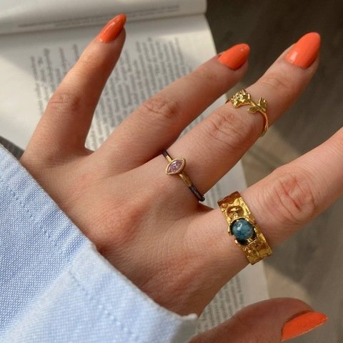 İki Renk Kaplama Pembe Taş Yüzük