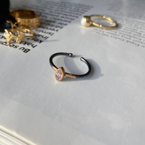 İki Renk Kaplama Pembe Taş Yüzük
