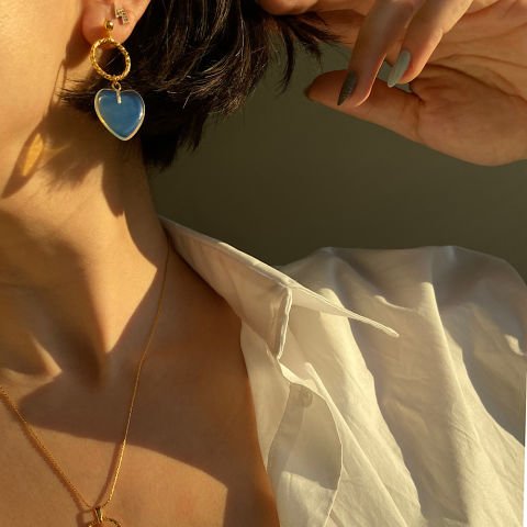 Kalp Opalit Taşlı Kolye Küpe Set