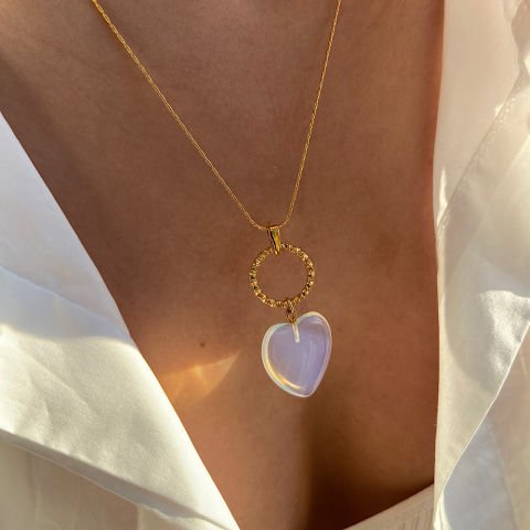 Kalp Opalit Taşlı Kolye Küpe Set