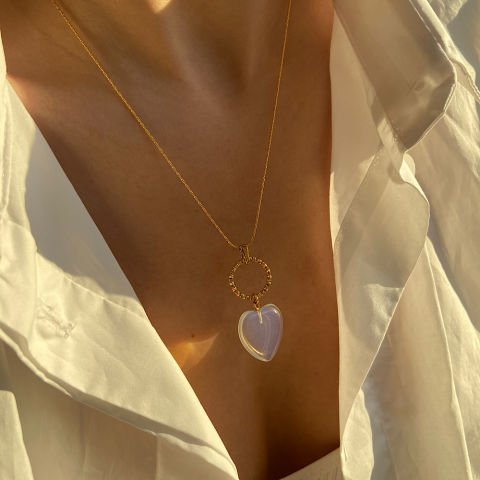 Kalp Opalit Taşlı Kolye Küpe Set