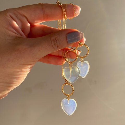 Kalp Opalit Taşlı Kolye Küpe Set