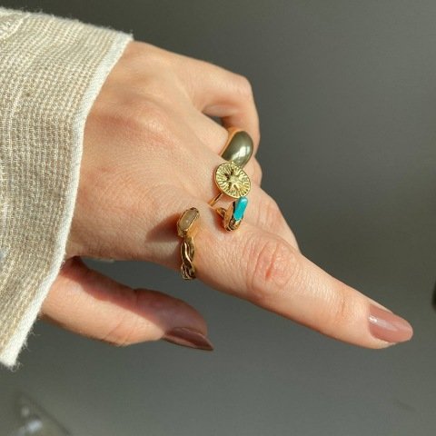 Vintage Turkuaz Taşlı Yüzük