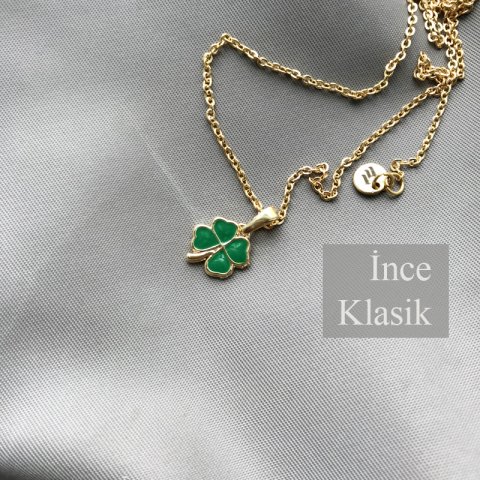 Yesil Mine Kaplama Şans Yonca Kolye