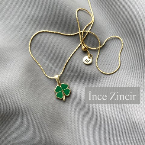 Yesil Mine Kaplama Şans Yonca Kolye