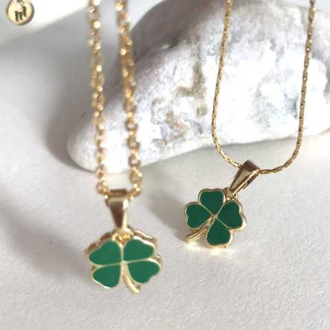 Yesil Mine Kaplama Şans Yonca Kolye