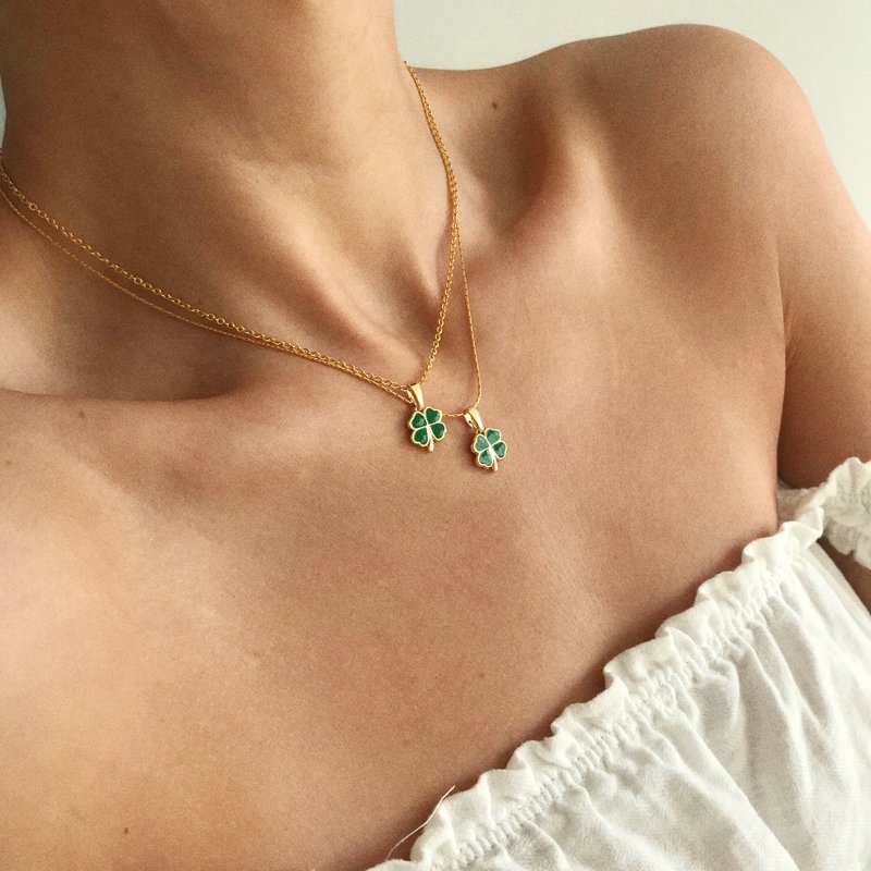 Yesil Mine Kaplama Şans Yonca Kolye