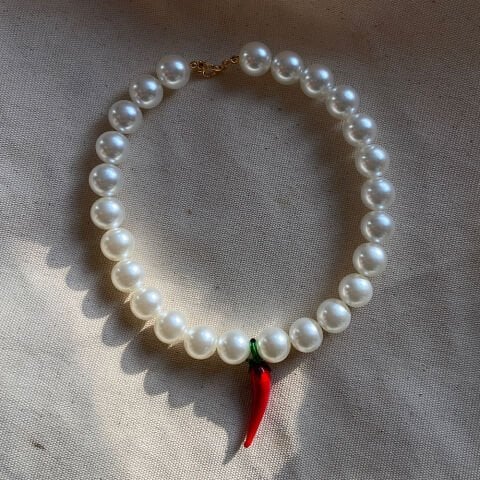 Mayorka İncili Murano Biber Kolye