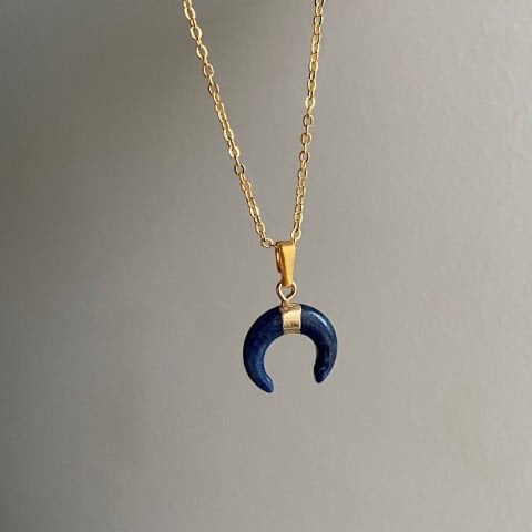 Mini Horn Lapis Doğal Taş Kolye