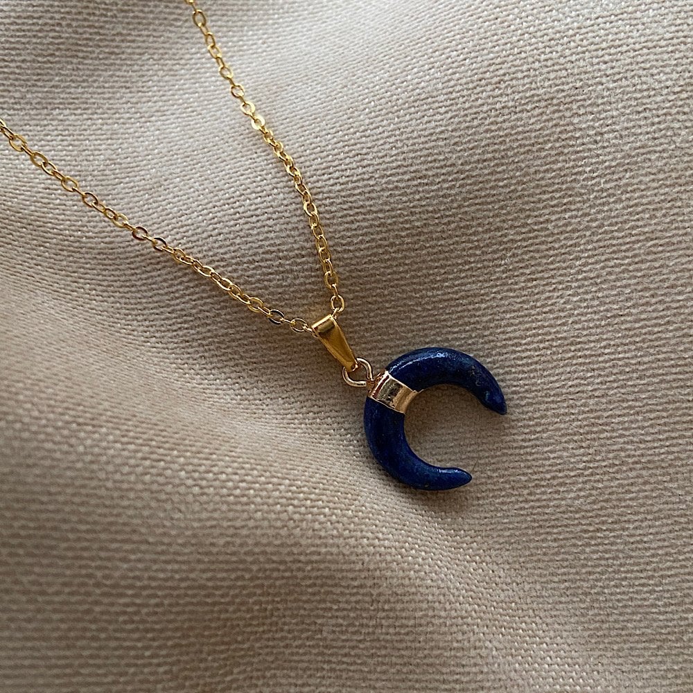 Mini Horn Lapis Doğal Taş Kolye