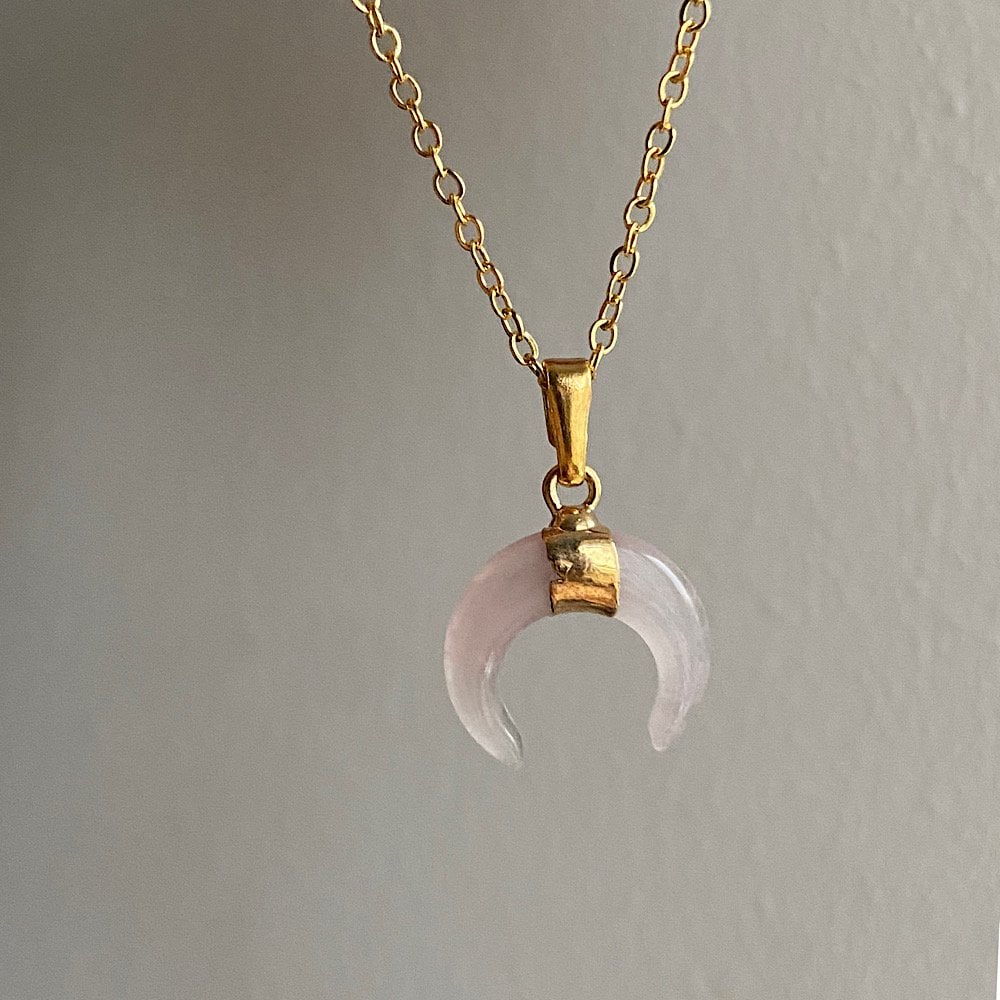 Mini Horn Pembe Kuvars Doğal Taş Kolye