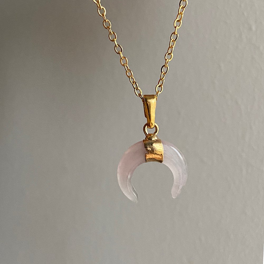 Mini Horn Pembe Kuvars Doğal Taş Kolye