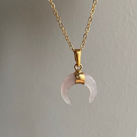 Mini Horn Pembe Kuvars Doğal Taş Kolye