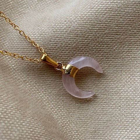 Mini Horn Pembe Kuvars Doğal Taş Kolye