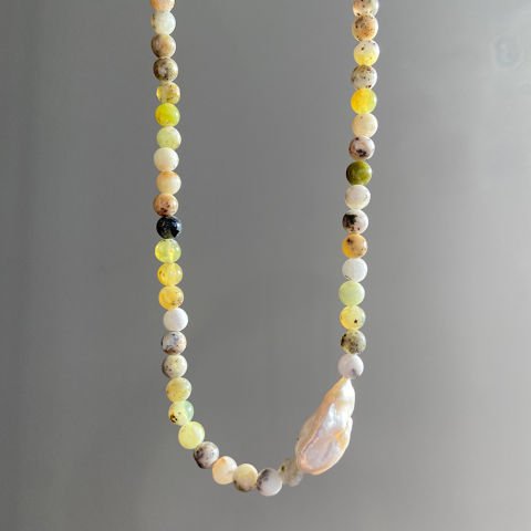 İncili Yeşil Opal Kolye