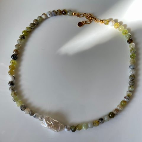 İncili Yeşil Opal Kolye