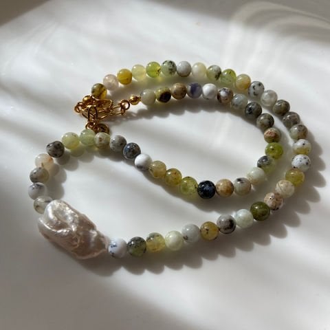 İncili Yeşil Opal Kolye