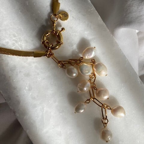 İnci Salkım Zincir Kolye