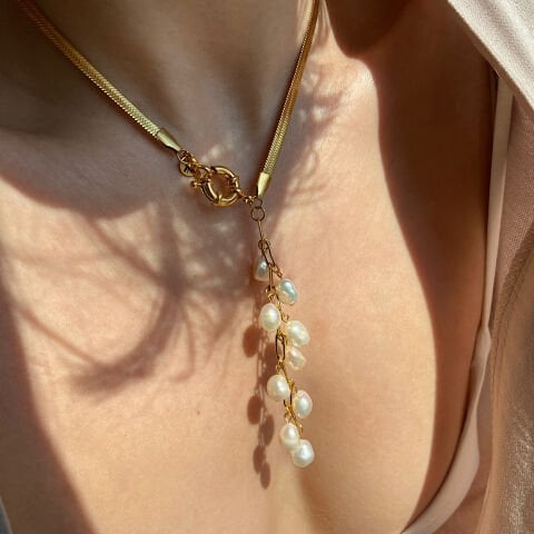 İnci Salkım Zincir Kolye