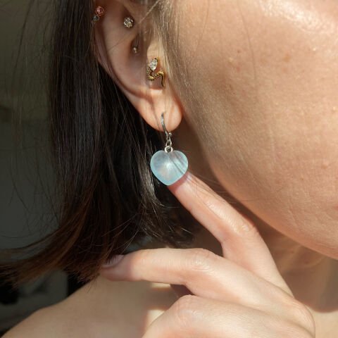 Akuamarin Kalp Küpe