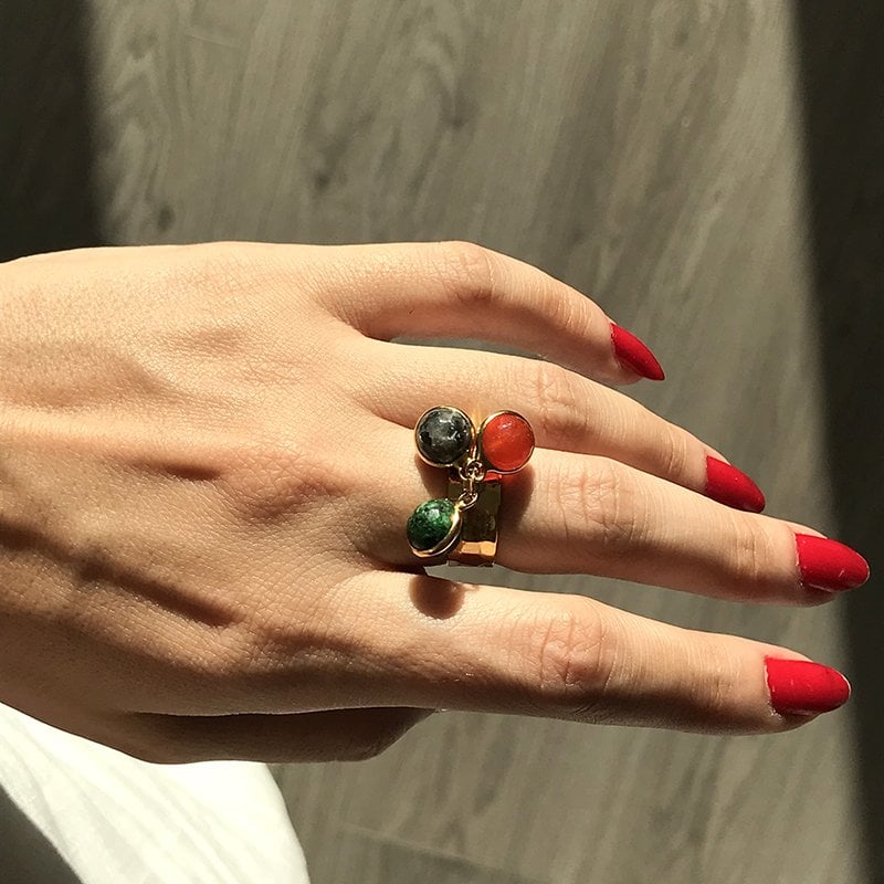 Cosmos'un Küreleri 3'lü Labradorit Yüzük