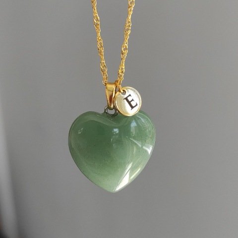 Harfli Büyük Aventurin Kalp Kolye