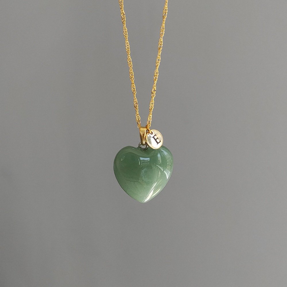 Harfli Büyük Aventurin Kalp Kolye