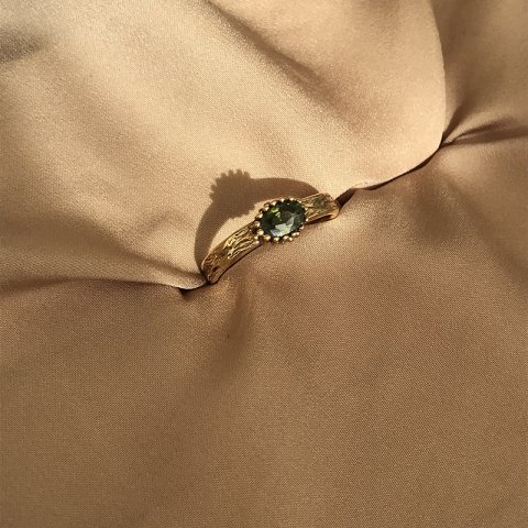 Haki Yeşil Eskitme Zirkon Taş Yüzük