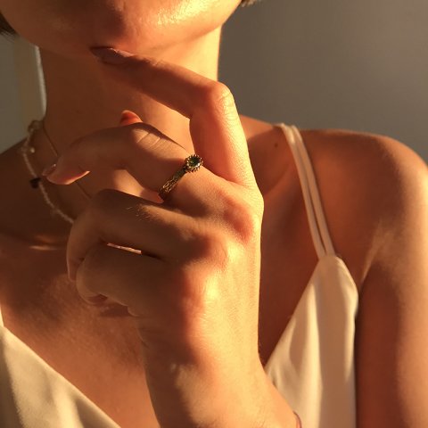 Haki Yeşil Eskitme Zirkon Taş Yüzük