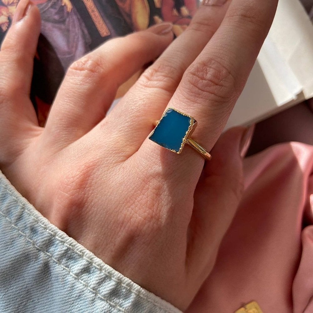 Kare Mavi Agat Yüzük