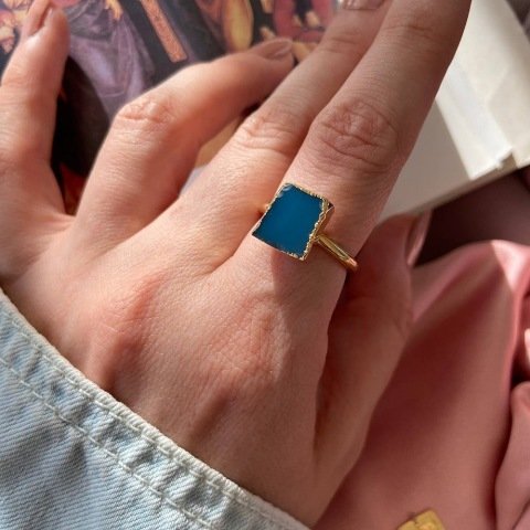 Kare Mavi Agat Yüzük