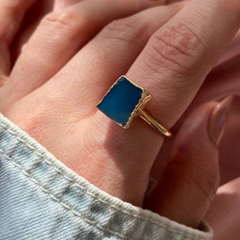 Kare Mavi Agat Yüzük