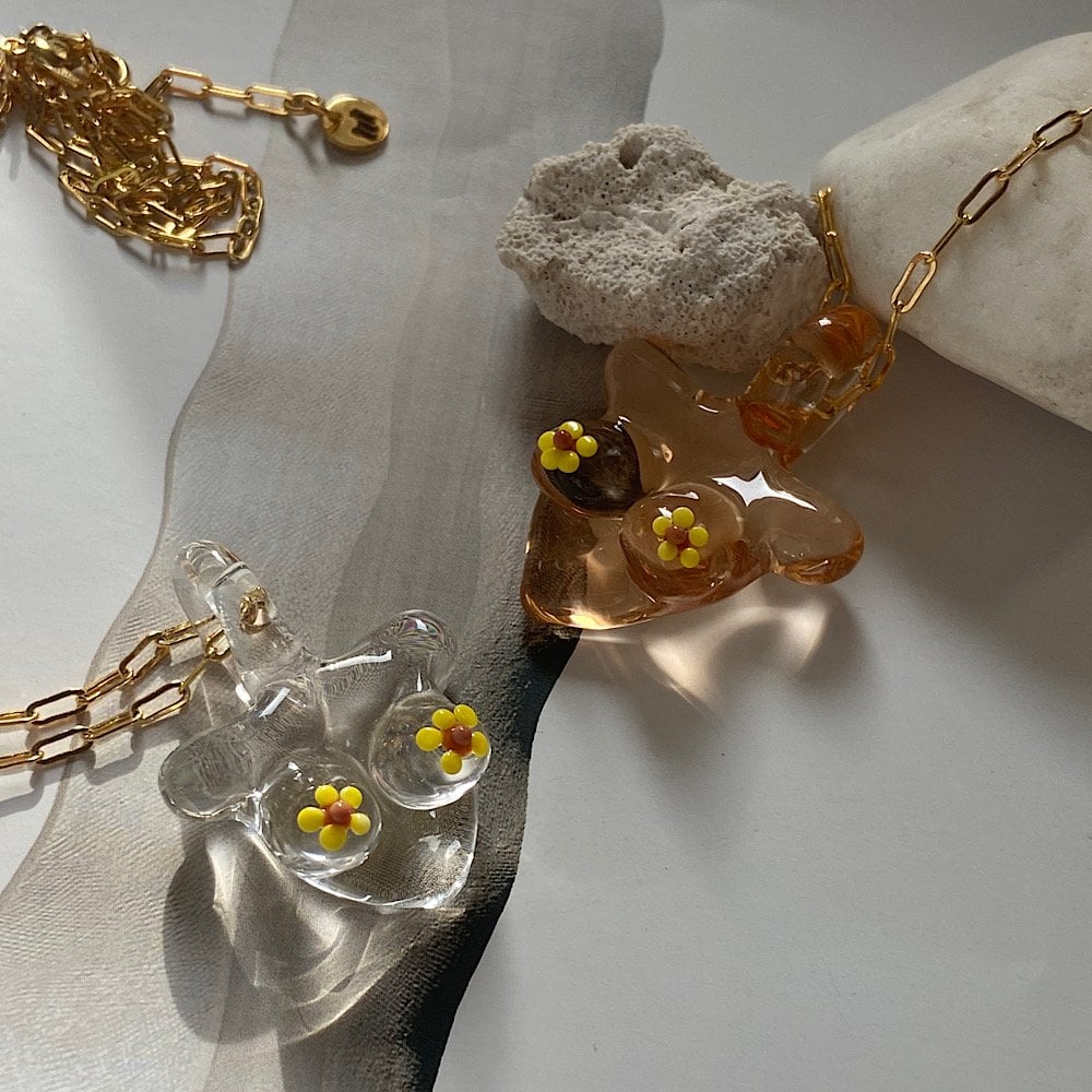 The Mammae Sarı Çiçekli Meme Kolye