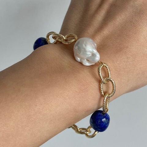 Lapis ve Barok İncili Bileklik