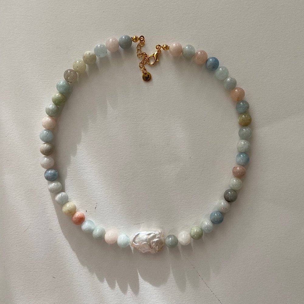 Barok İncili Morganit Kolye