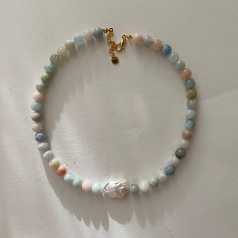 Barok İncili Morganit Kolye