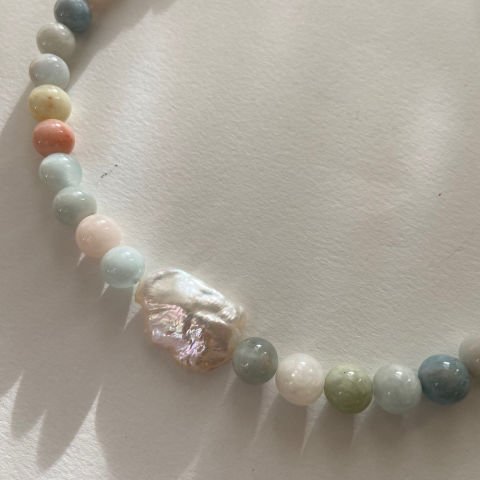 Barok İncili Morganit Kolye