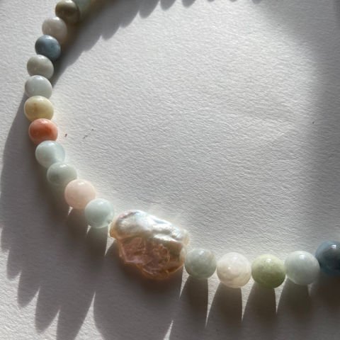 Barok İncili Morganit Kolye