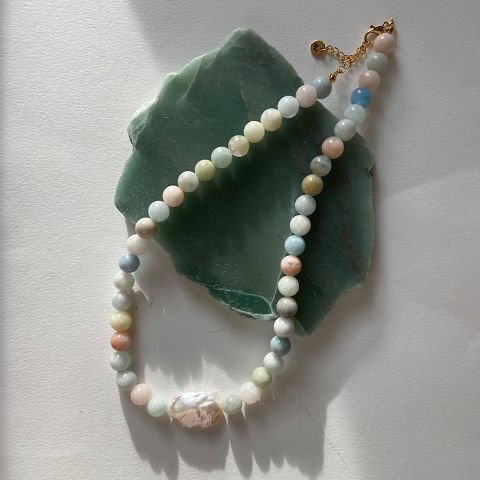 Barok İncili Morganit Kolye