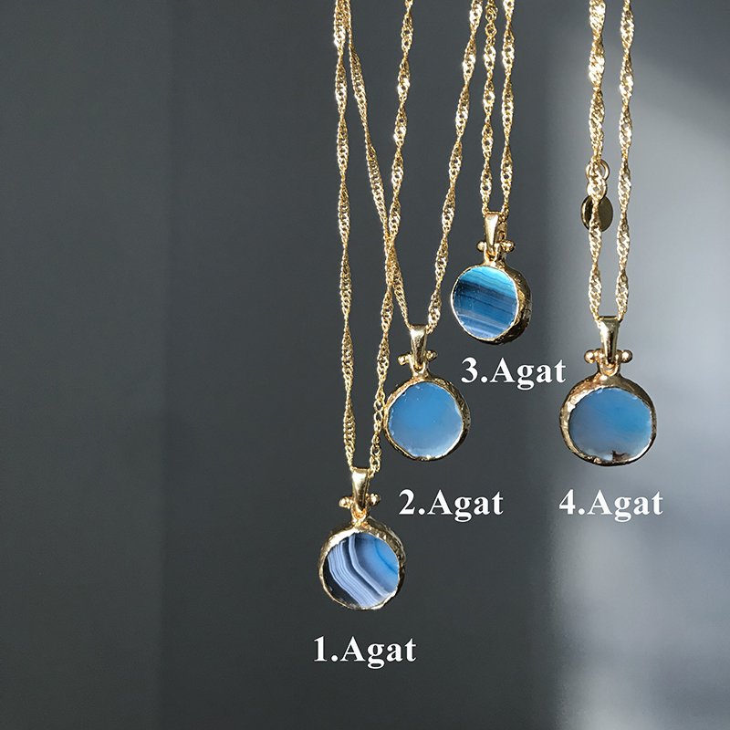 Vintage Mavi Agat Kolye